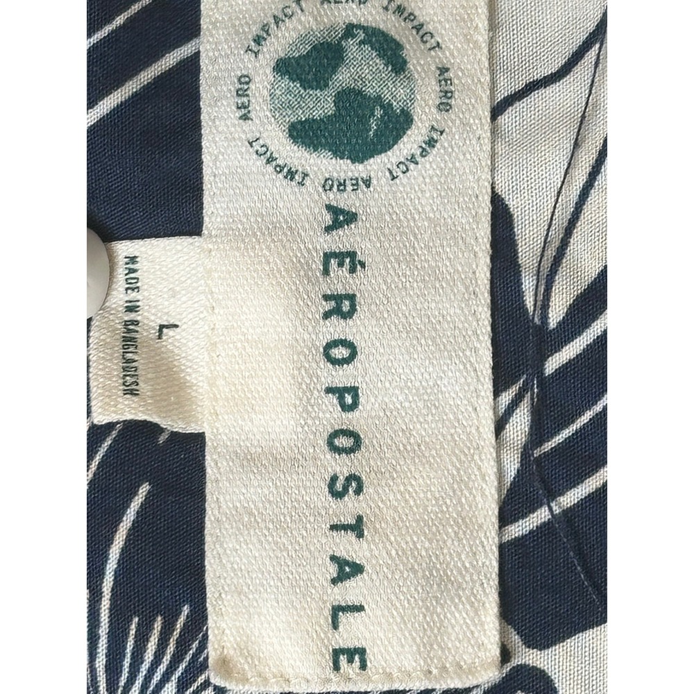 Aeropostale Mens Navy White Floral Tropical Short Sleeve Button Down Shirt Large - Picture 4 of 7